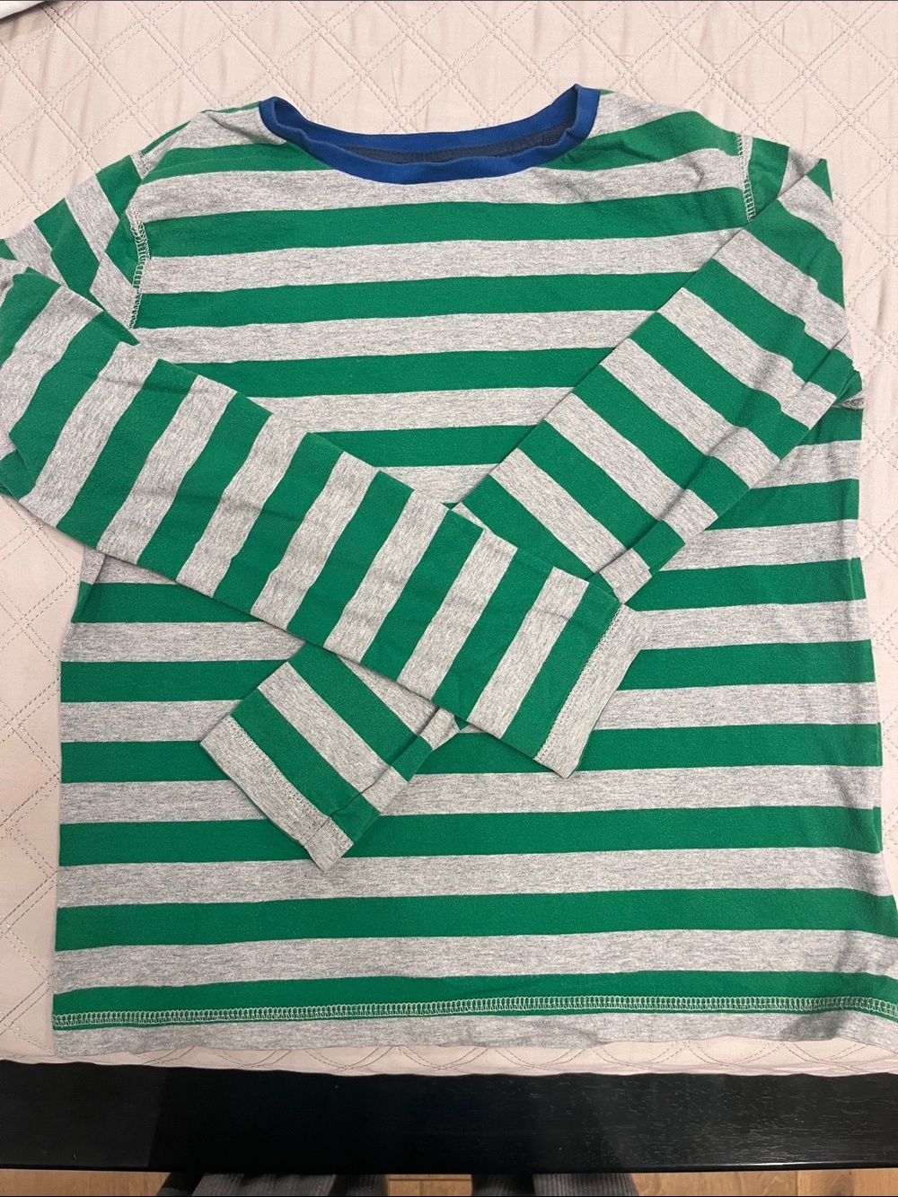 Boden green/Heather grey stripe crew neck long sleeve tee- boys size 9/10